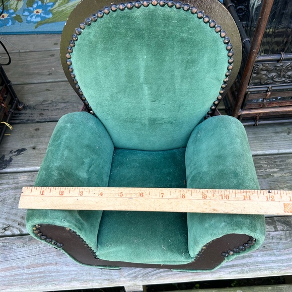 Vintage Victorian Green Velvet Upholstered Doll Chair - Picture 7 of 9